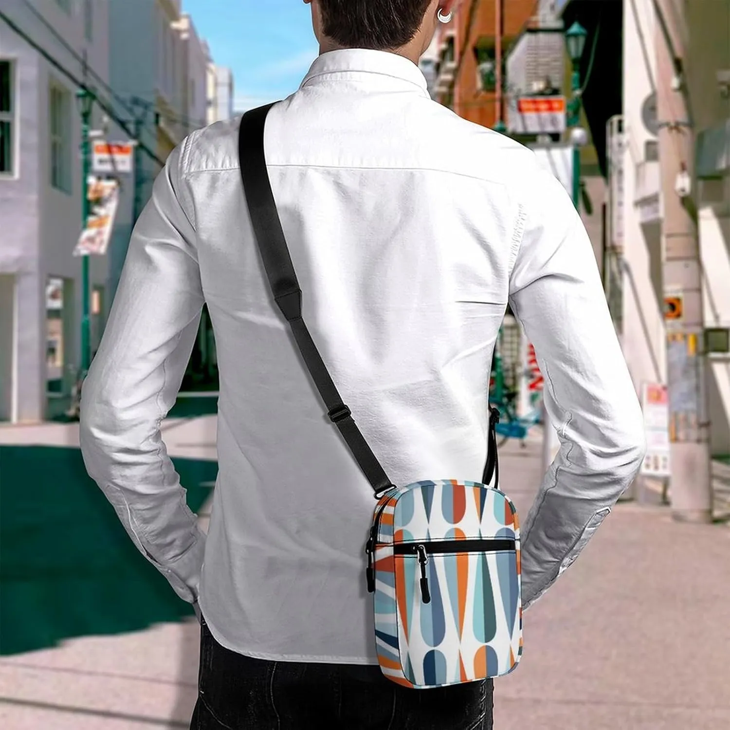 Mid Century Drop Shapes in Tones Adjustable Fanny Waist Pack Pouch, Waterproof Crossbody Runners Bag Wallet for Gym Hiking Fitness Women Men 6.1 x 2.2 x 7.9 inch