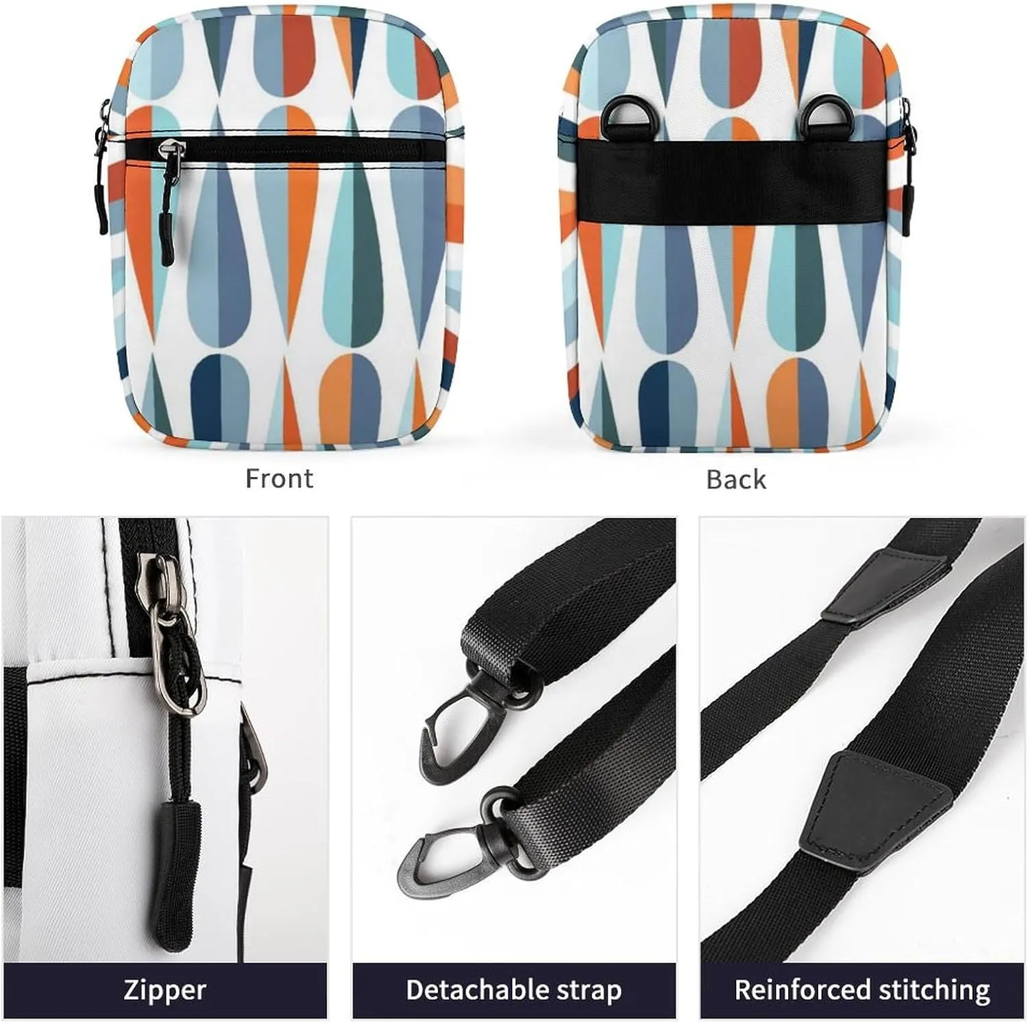 Mid Century Drop Shapes in Tones Adjustable Fanny Waist Pack Pouch, Waterproof Crossbody Runners Bag Wallet for Gym Hiking Fitness Women Men 6.1 x 2.2 x 7.9 inch