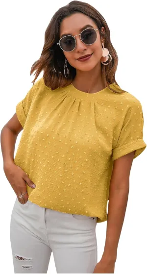 Milumia Women's Casual Swiss Dots Chiffon Ruffle Front Short Sleeve Work Office Blouse Top