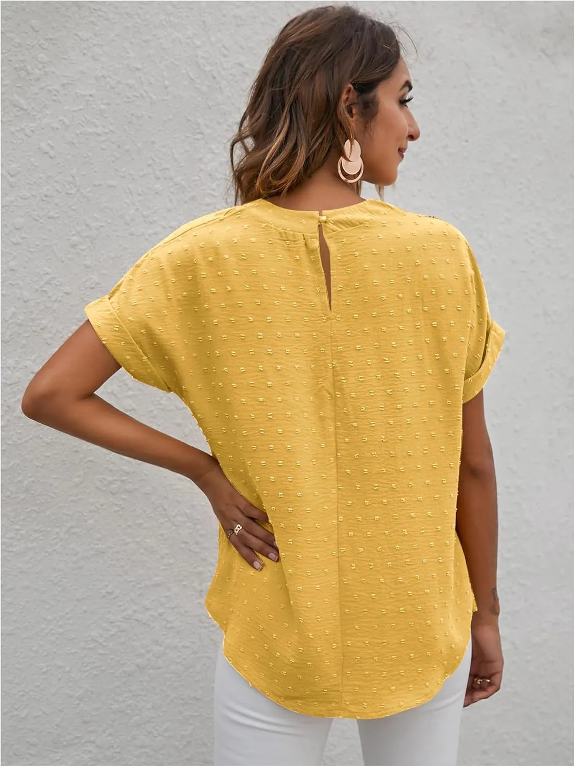 Milumia Women's Casual Swiss Dots Chiffon Ruffle Front Short Sleeve Work Office Blouse Top