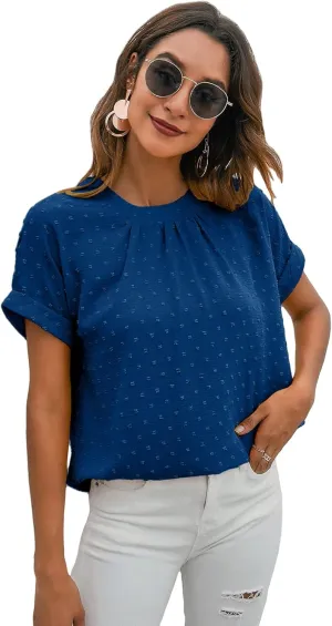 Milumia Women's Casual Swiss Dots Chiffon Ruffle Front Short Sleeve Work Office Blouse Top