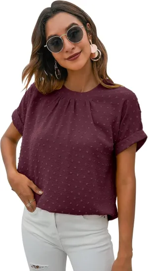 Milumia Women's Casual Swiss Dots Chiffon Ruffle Front Short Sleeve Work Office Blouse Top