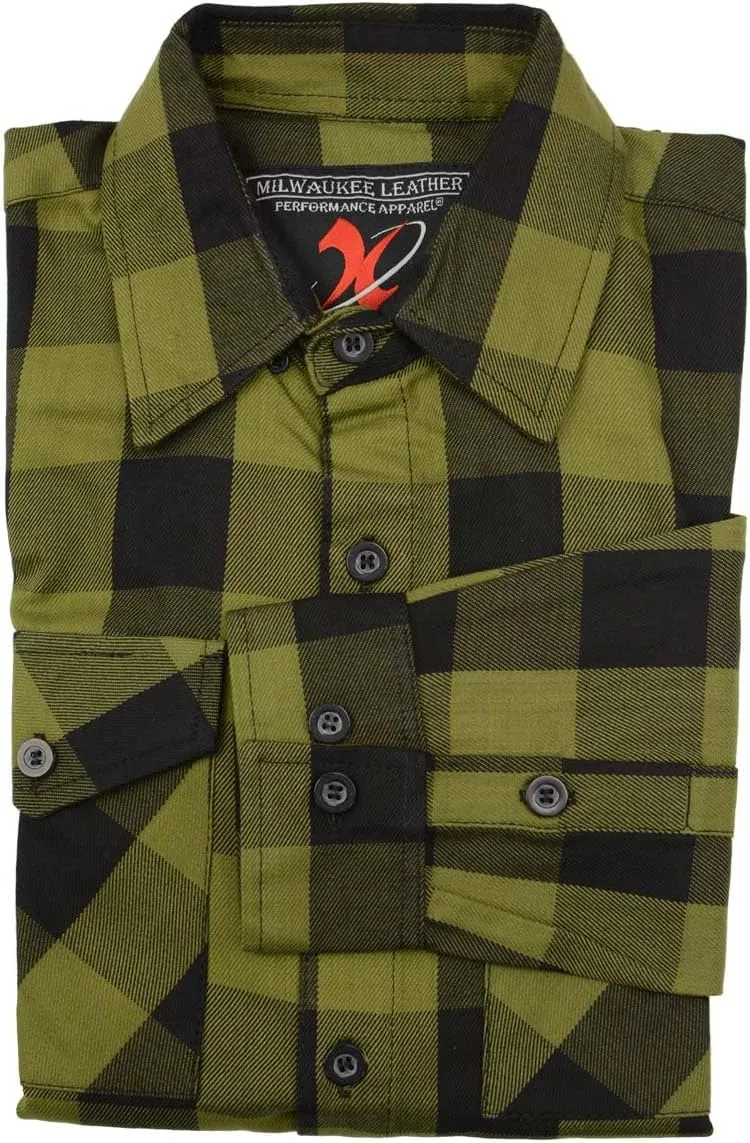 Milwaukee Leather Men’s Casual Cotton Flannel Plaid Long Sleeve Button Down Cotton Shirts