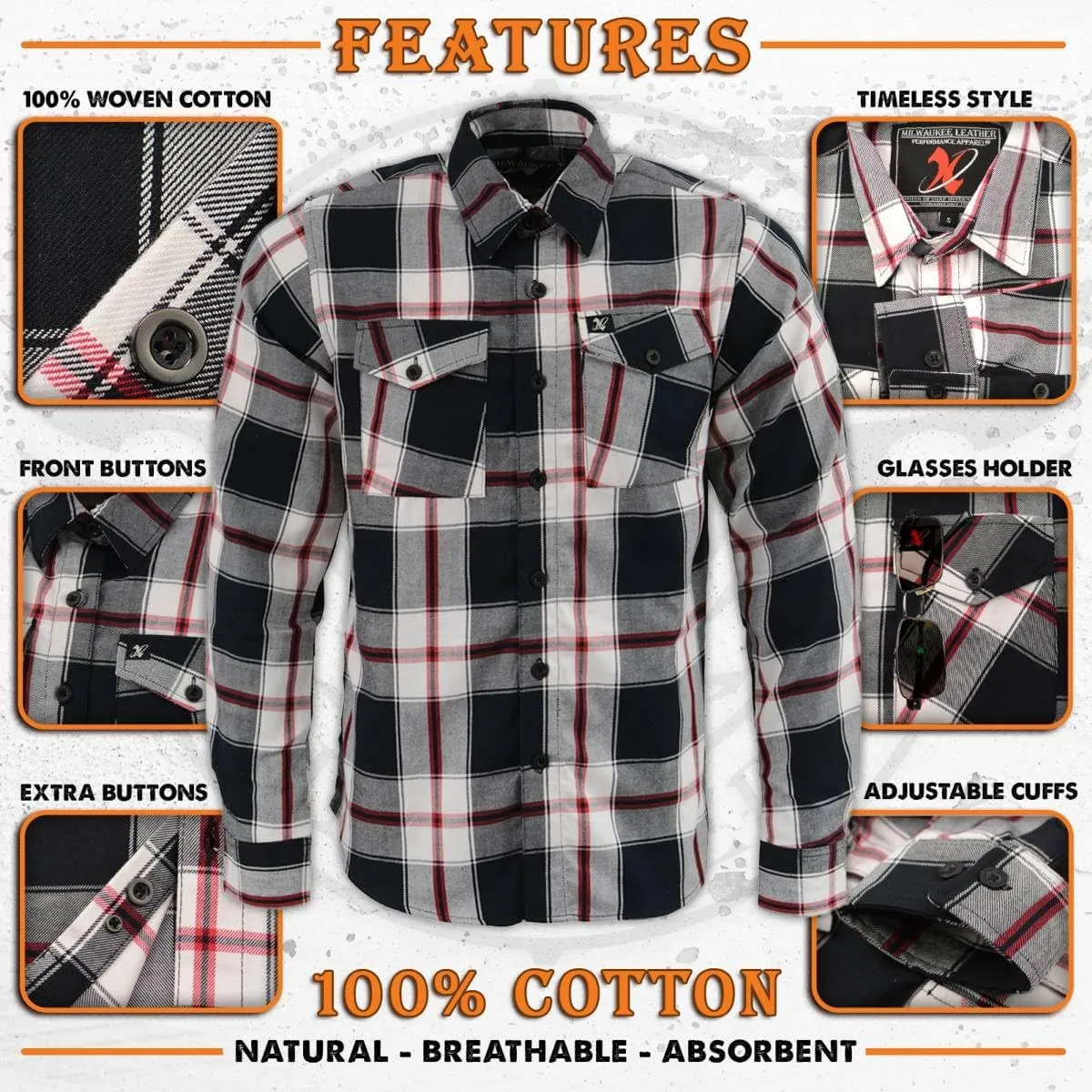 Milwaukee Leather Men’s Casual Cotton Flannel Plaid Long Sleeve Button Down Cotton Shirts