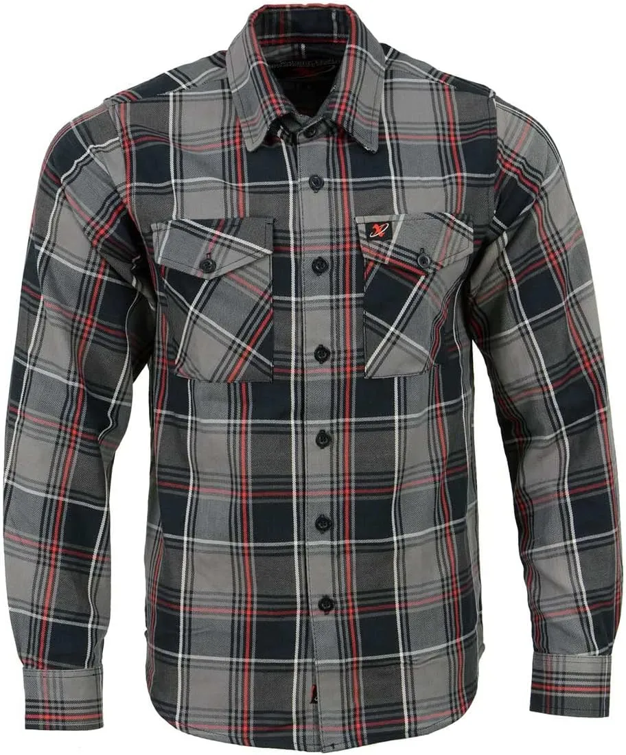 Milwaukee Leather MNG11658 Men's Black and Grey with Red Long Sleeve Cotton Flannel Shirt