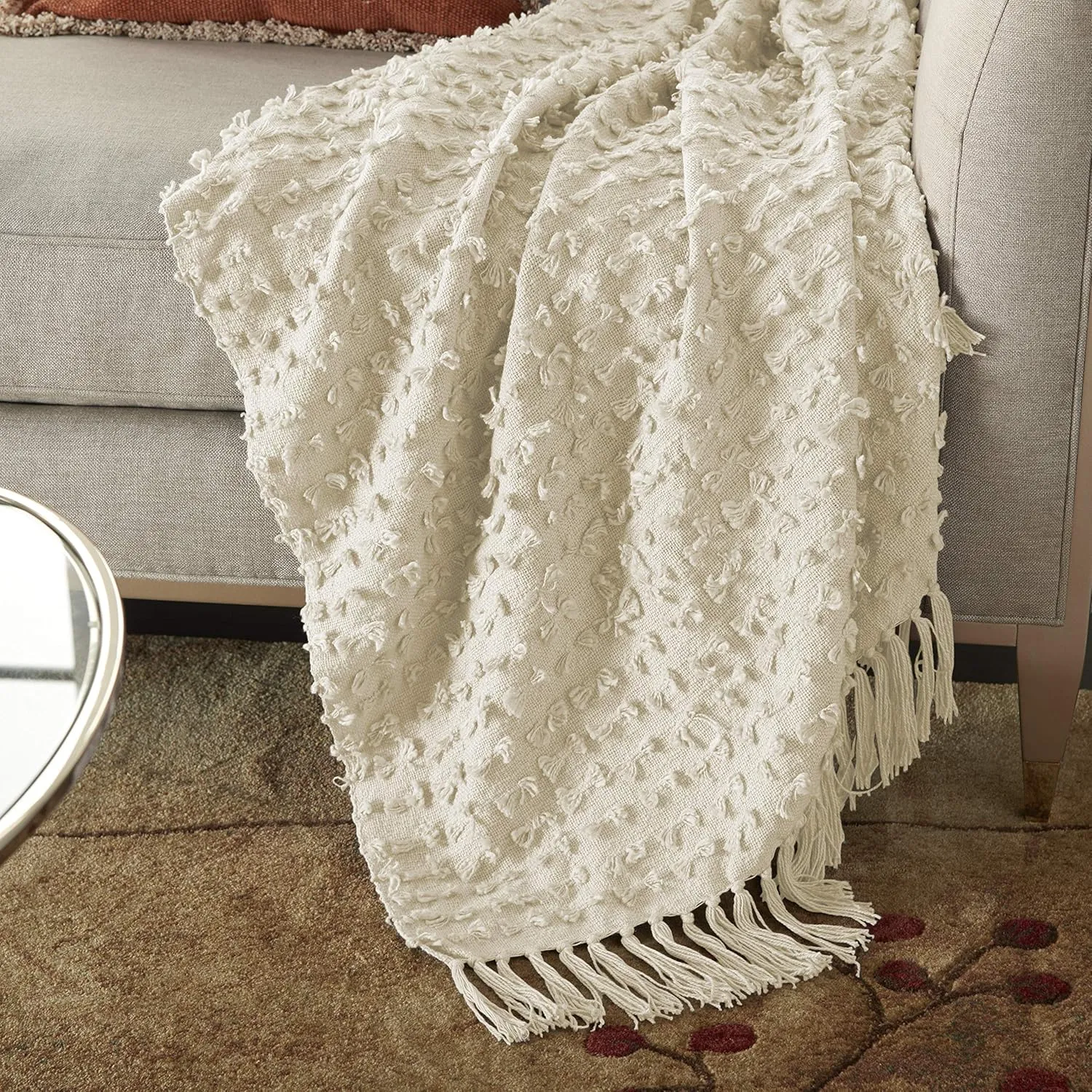Mina Victory Life Styles Cut Fray Texture Cream 50" x 60" Throw Pillow