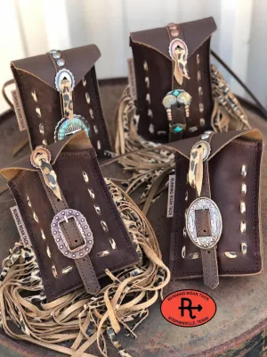 Mini Saddle Bag with Tan Leopard Pop Stitch for Phone, Keys, Roping Powder, etc