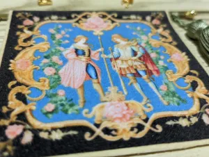 Miniature Dollhouse Aubusson Tapestry Acanthus Scrolls Black Golden Color