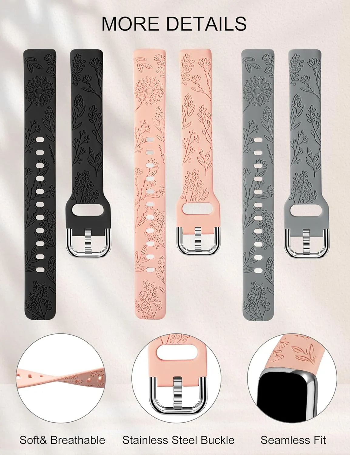 Minyee 3 Packs Compatible with Fitbit Luxe Bands for Women Soft Silicone Floral Engraved Sport Strap Dandelion Wristband Replacement for Fitbit Luxe Watch Bands/Luxe Special Edition Fitness Tracker