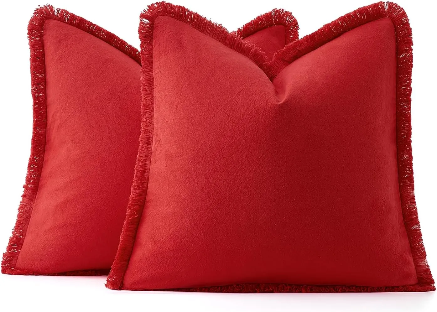 MIULEE Throw Pillow Covers Boho Farmhouse 24x24 Set of 2 Decorative Christmas Red Couch with Fringe Chic Cotton Pillowcases Home Decor Accents for Cushion Soft Bed Living Room