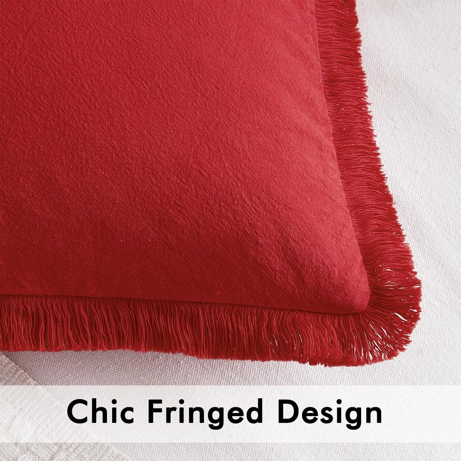 MIULEE Throw Pillow Covers Boho Farmhouse 24x24 Set of 2 Decorative Christmas Red Couch with Fringe Chic Cotton Pillowcases Home Decor Accents for Cushion Soft Bed Living Room