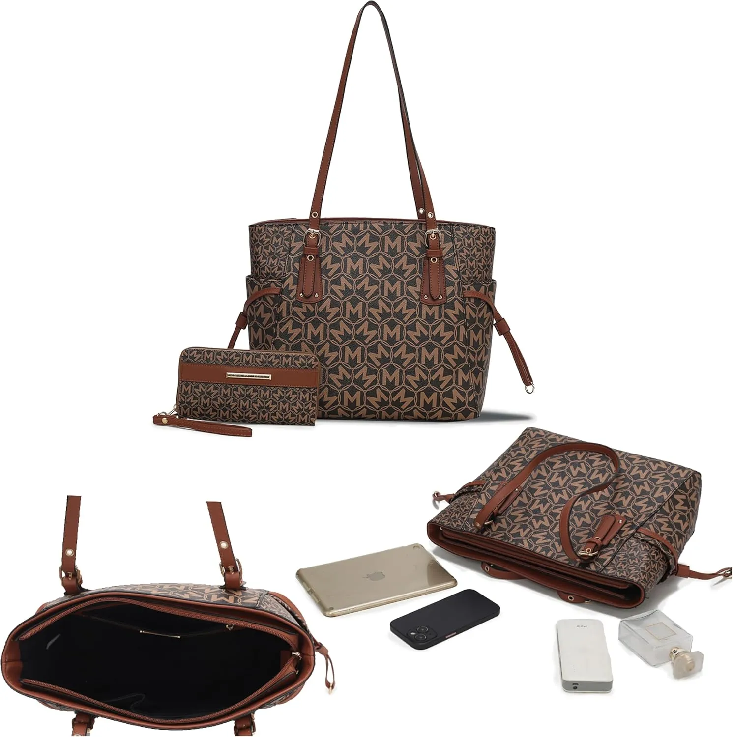 MKF Collection Women's Tote Bag & Wallet, Monogram Vegan Leather 2Pcs Handbag Purse Set by Mia K