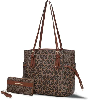 MKF Collection Women's Tote Bag & Wallet, Monogram Vegan Leather 2Pcs Handbag Purse Set by Mia K
