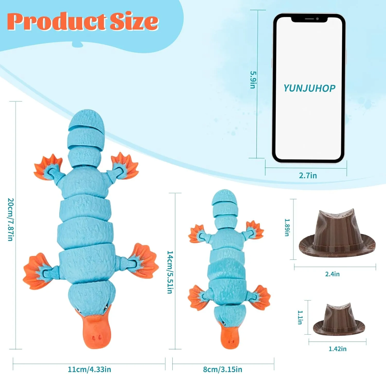Model Articulated Platypus,3D Printed Plastic Platypus Figure,Duck with Movable Joints,Flexible Duckbill Statue,Coffee Table Decor,Home Office Bookshelf Decor (1, 6in)