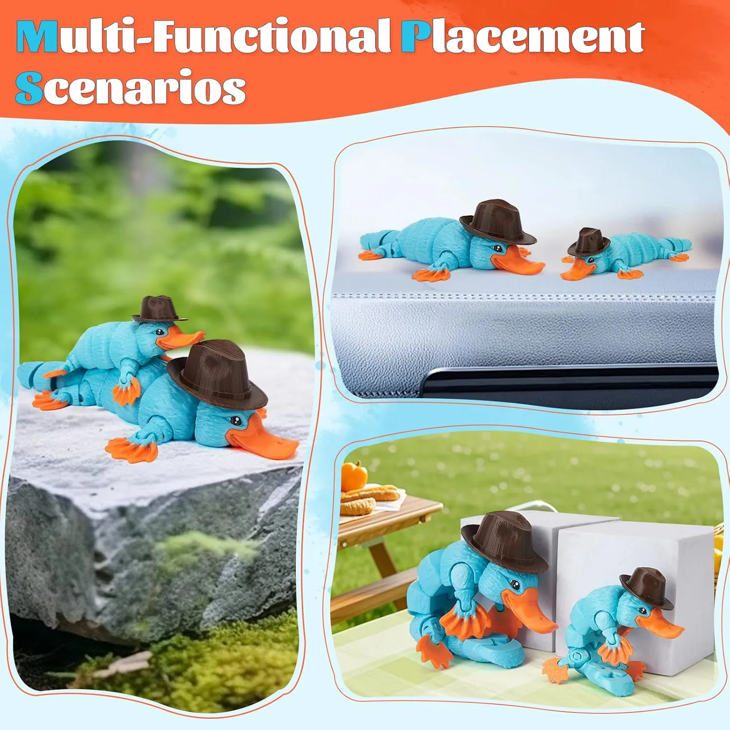 Model Articulated Platypus,3D Printed Plastic Platypus Figure,Duck with Movable Joints,Flexible Duckbill Statue,Coffee Table Decor,Home Office Bookshelf Decor (1, 6in)