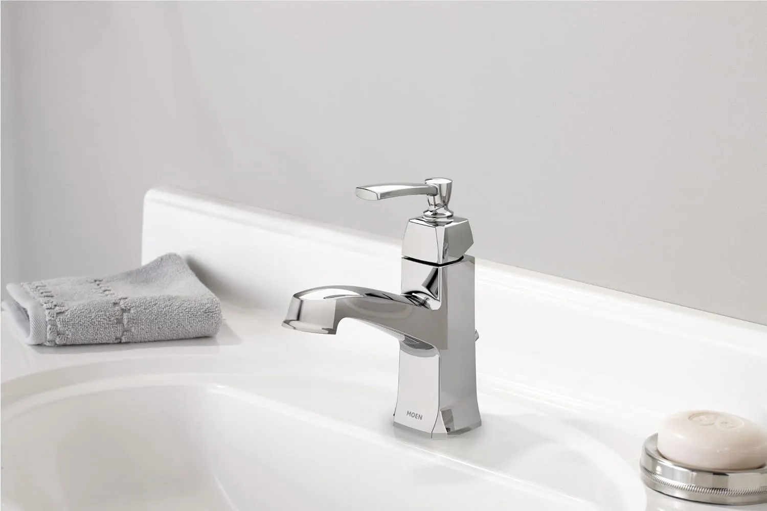 Moen Conway Chrome One-Handle Single Hole or Centerset Bathroom Faucet with Drain Assembly, WS84923