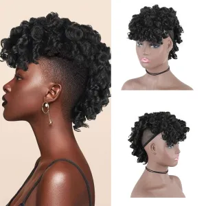 Mohawk Wigs for Black Women Cute and Curly Mohawk Ponytail with Bangs Clip in Hair Extension Afro Faux Hawks Hairpieces, Clip-on Mohawk Hair for African American Fake Ponytail Wig (1B)
