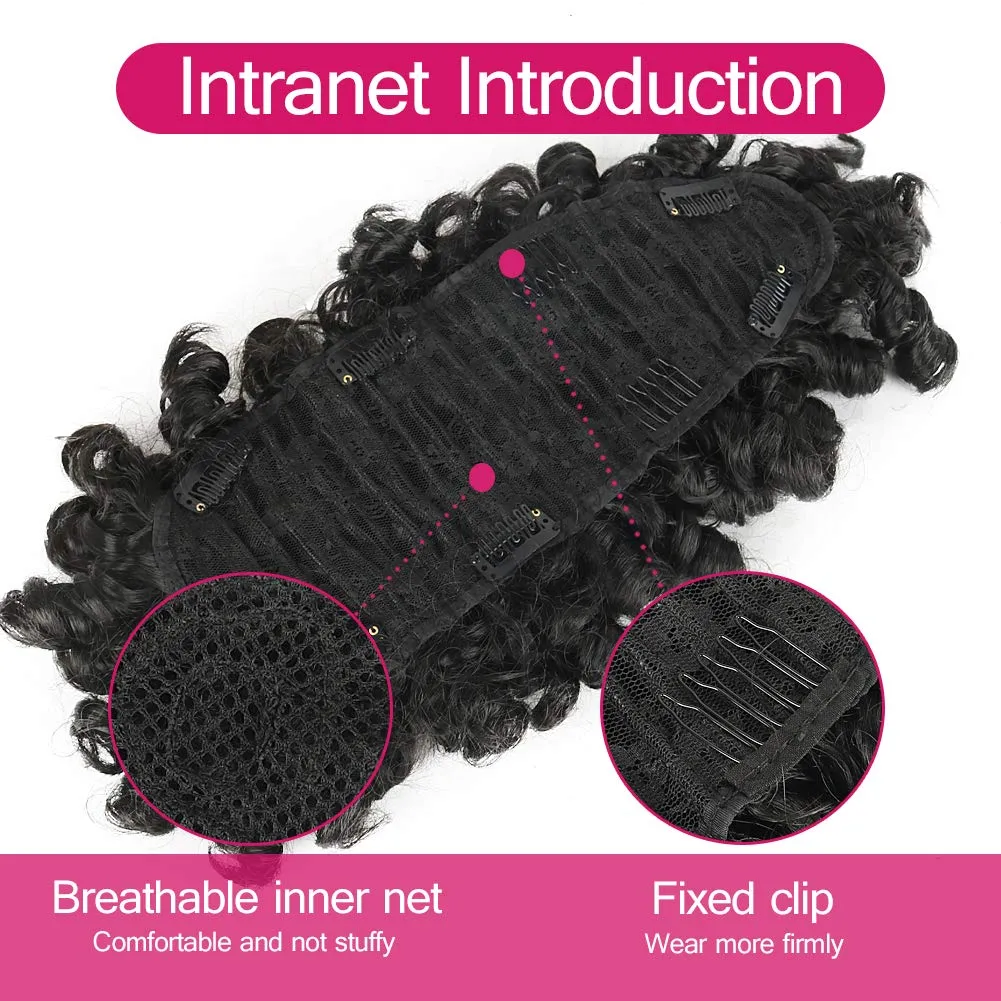 Mohawk Wigs for Black Women Cute and Curly Mohawk Ponytail with Bangs Clip in Hair Extension Afro Faux Hawks Hairpieces, Clip-on Mohawk Hair for African American Fake Ponytail Wig (1B)