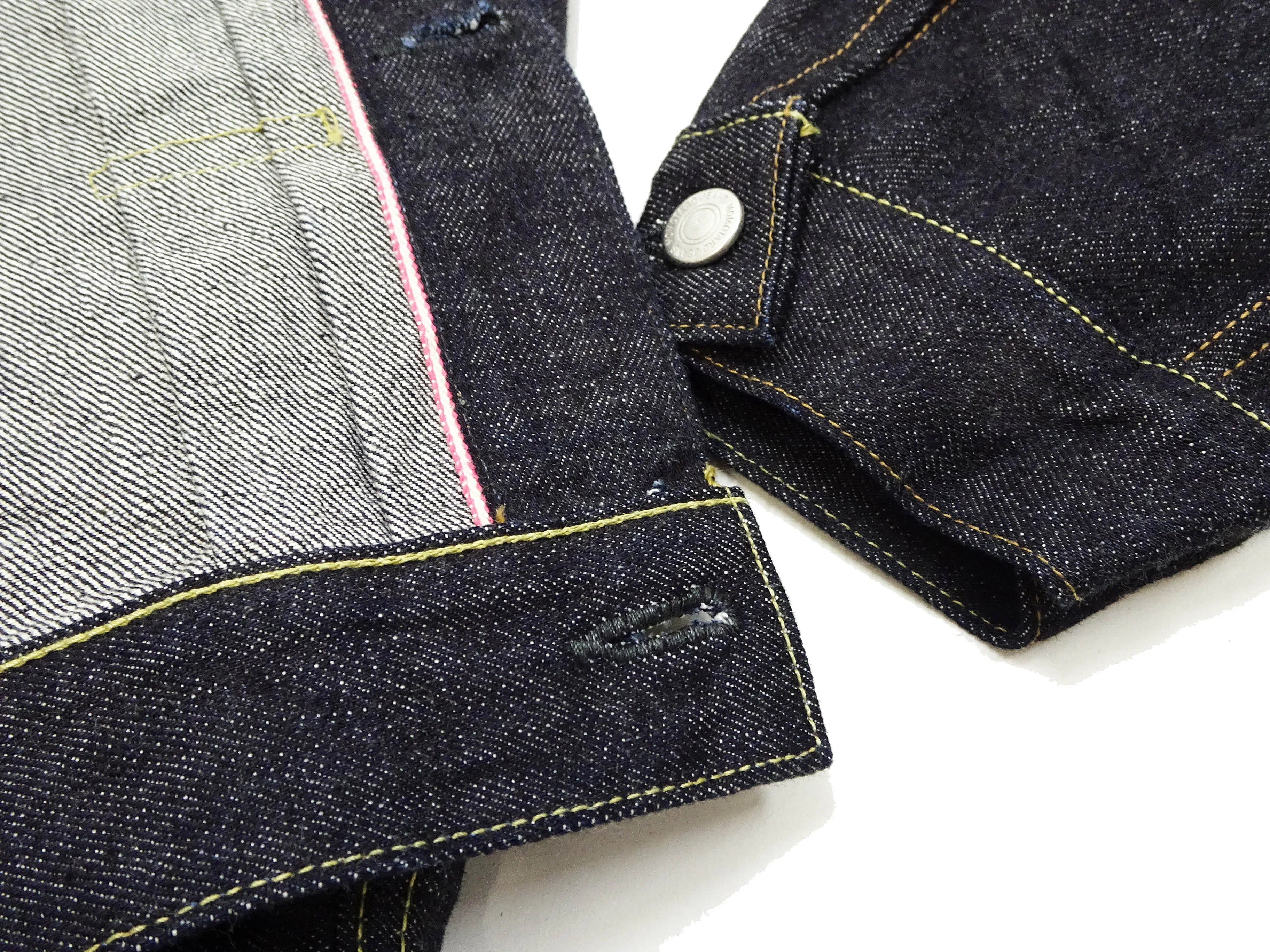 Momotaro Jeans Denim Jacket #002 with Double-Stripe Paint Men's 1953 Type 2 Style 15.7oz. Zimbabwean Cotton Deep Indigo Denim Jean Jacket MMGJ0102 One-Wash