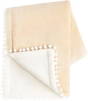 MONDAY MOOSE Cozy Fleece Throw Blanket with Pom Pom Fringe, Super Soft Blanket, Double-Sided Designs, for Couch Bed Sofa Home Decor (50x60 inch, Cream/Light Brown)
