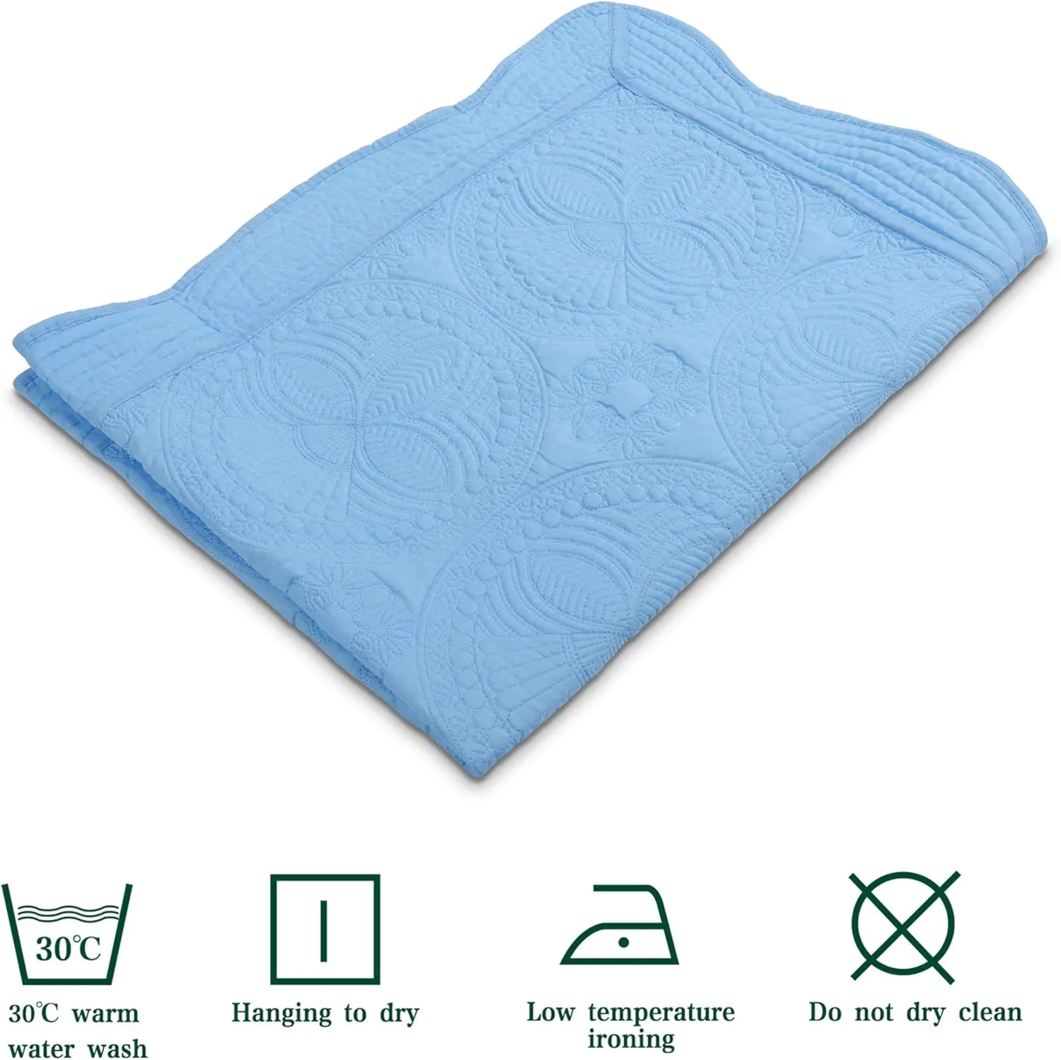 MONOBLANKS Baby Quilt Personlized Monogram Lightweight Embossed Scalloped Throw Blanket Four Seasons (Blue)