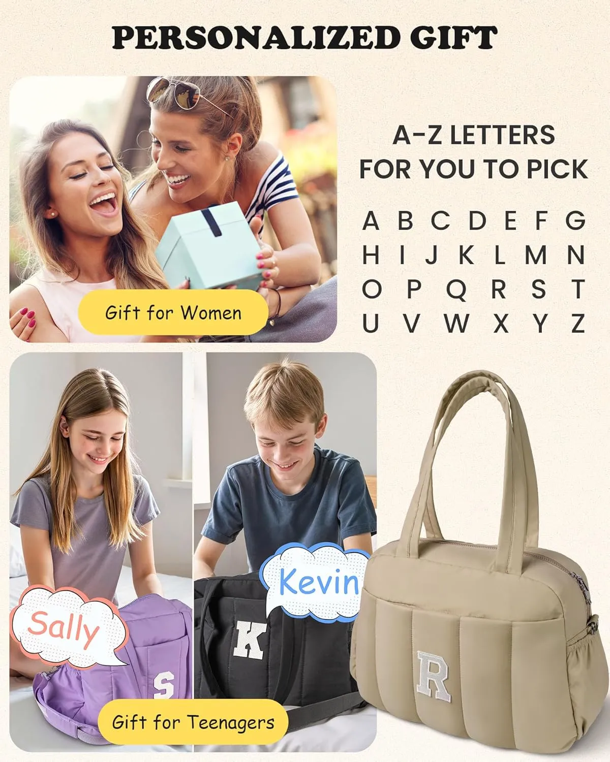 Monogram Gifts for Women, Initial Duffel Bag, Personalized Lightweight Weekender Bag, Monogram Overnight Bag for Women, Travel Bag with Makeup Bag, Cooworker Gift Graduation Gifts (Letter O)