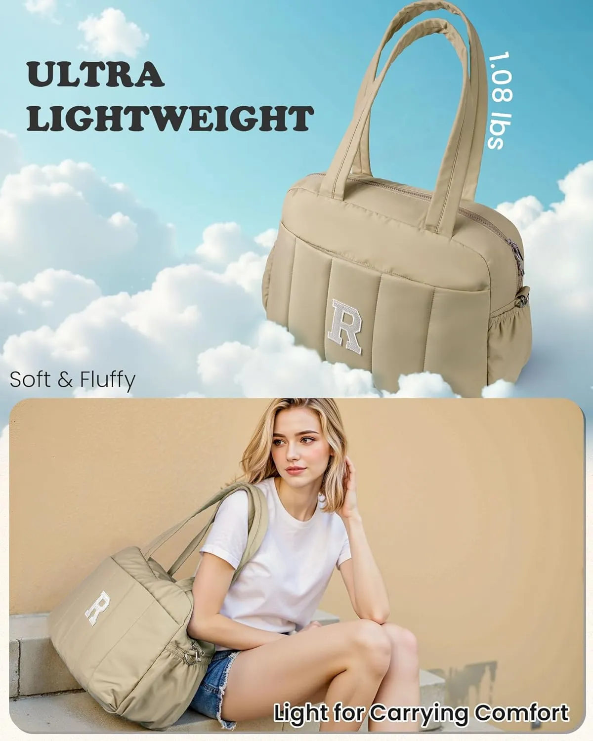 Monogram Gifts for Women, Initial Duffel Bag, Personalized Lightweight Weekender Bag, Monogram Overnight Bag for Women, Travel Bag with Makeup Bag, Cooworker Gift Graduation Gifts (Letter O)