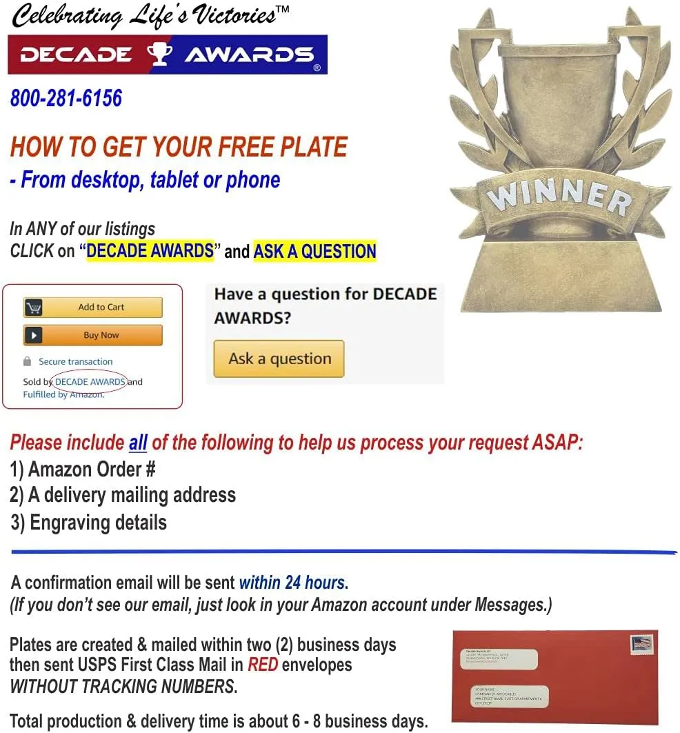 Monster Trophy - 6.75 - Victory Award with Front Insert - Choose Your Style and Make it Your Own - Engraved Plate on Request