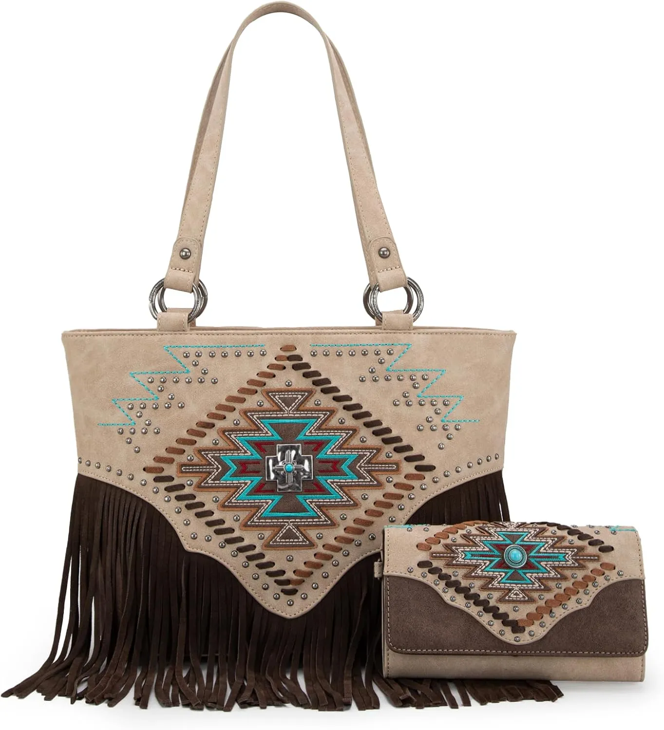 Montana West Western Tote Bag for Women Tooled Shoulder Purse with Wallet 2Pcs Set