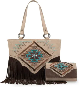 Montana West Western Tote Bag for Women Tooled Shoulder Purse with Wallet 2Pcs Set