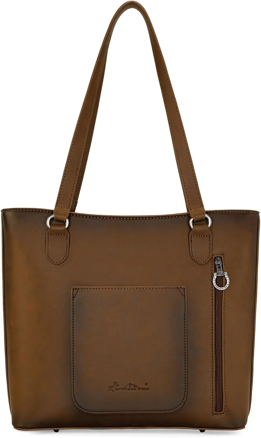 Montana West Western Two-Tone Large Tote Bag for Women Vintage Top Handle Ladies Shoulder Bags