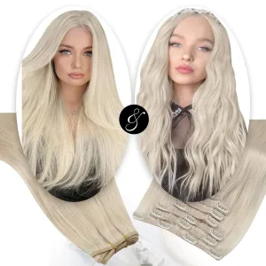 Moresoo Clip in Hair Extensions Blonde 7 Pieces 120G and Sew in Hair Extensions Real Human Hair 100G Bundle 16Inch