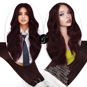 Moresoo Clip in Hair Extensions Burgundy 7 Pieces 120G 16inch and Sew in Hair Extensions Real Human Hair Red Wine 100G 18Inch Bundle