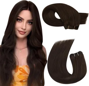 Moresoo Clip in Hair Extensions Human Hair 7 Pieces 120G and Sew in Hair Extensions Real Human Hair 100G Bundle Dark Brown