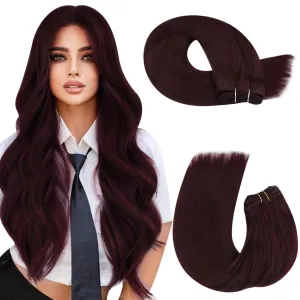 Moresoo Clip in Human Hair Extensions 7 Pieces 120G and Weft Hair Extensions Human Hair 100G Bundle 20Inch Wine Red