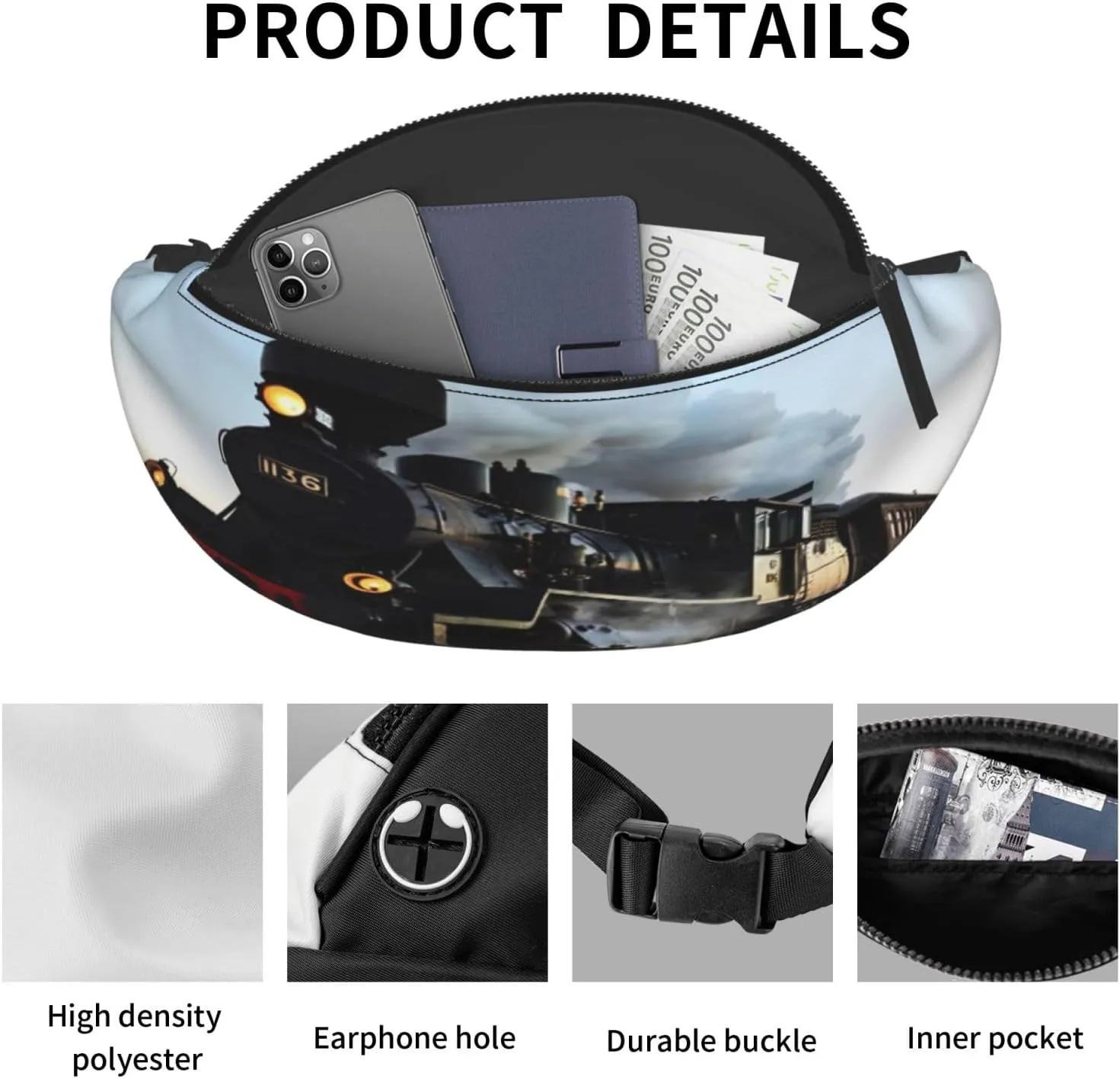Morning Train Railroad Fanny Pack, Crossbody Waist Packs for Women Men Waist Bags with Adjustable Strap for Travel Running Hiking Sport