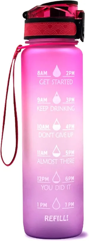 Motivational Water Jug Large Water Bottle Tritan 32oz BPA Free with Time Marker Reminder for Camping Fitness Gym Workouts Outdoor Sports, Pink/Purple