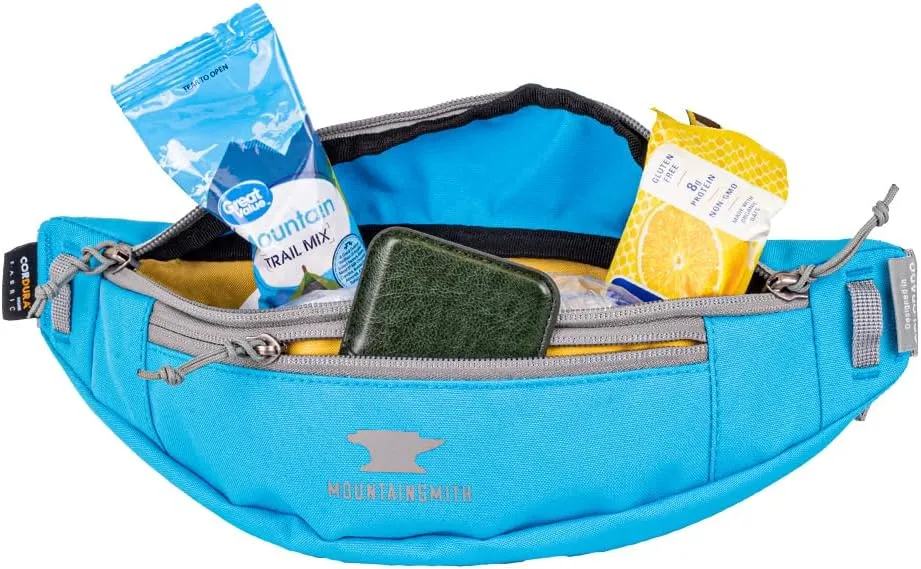 Mountainsmith Swoop Lumbar Waist Fanny Hip Pack, Running, Hiking, Travel, Dog-Walking, Outdoor Activities with 2 Zippered Pockets, Cyan Blue
