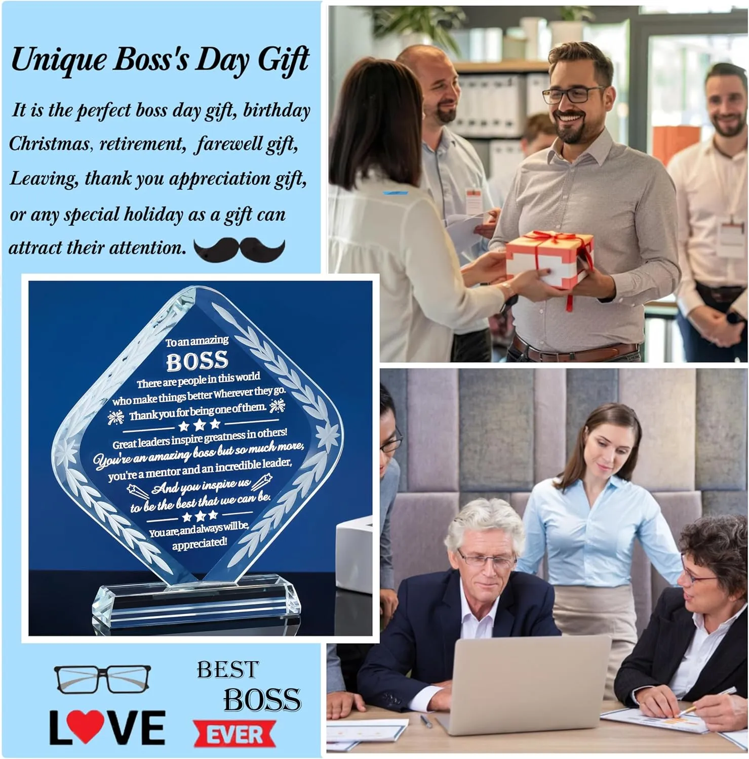 Movdyka Boss Gifts Crystal Engraved Best Boss Gifts for Men Women - Great Bosses Day Birthday Going Away Leaving Retirement Farewell Appreciation & Thank You Gift for Boss Keepsakes Decor