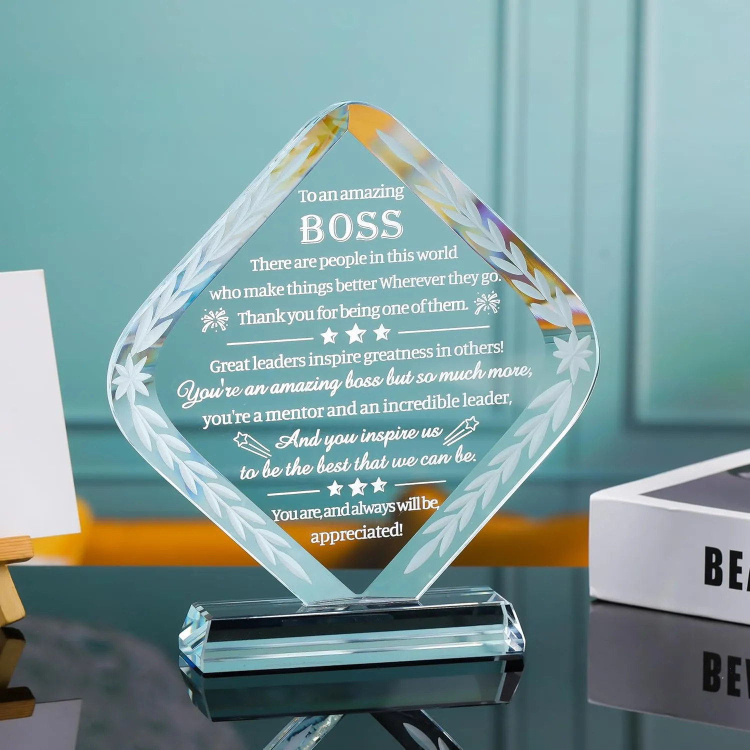 Movdyka Boss Gifts Crystal Engraved Best Boss Gifts for Men Women - Great Bosses Day Birthday Going Away Leaving Retirement Farewell Appreciation & Thank You Gift for Boss Keepsakes Decor