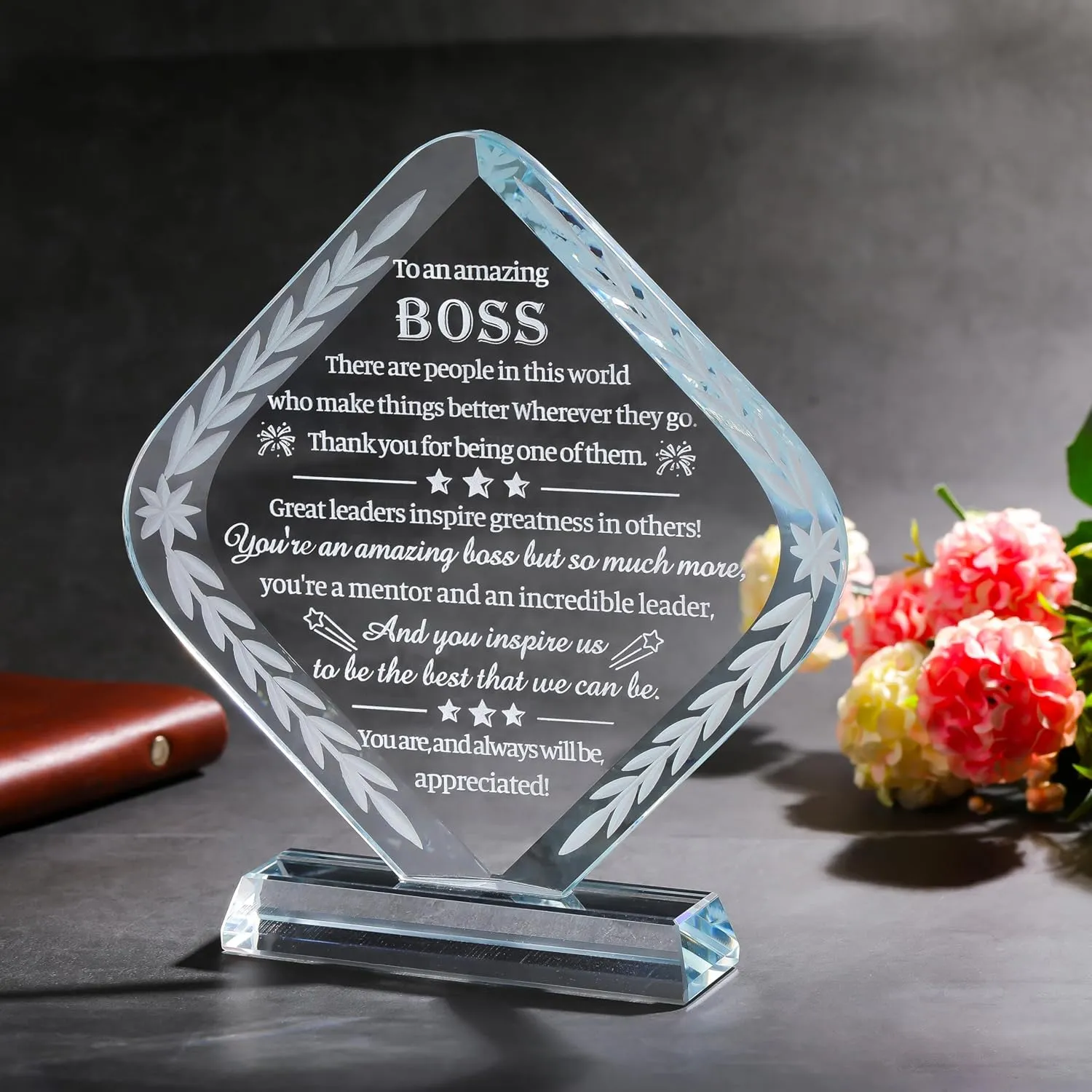 Movdyka Boss Gifts Crystal Engraved Best Boss Gifts for Men Women - Great Bosses Day Birthday Going Away Leaving Retirement Farewell Appreciation & Thank You Gift for Boss Keepsakes Decor