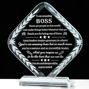 Movdyka Boss Gifts Crystal Engraved Best Boss Gifts for Men Women - Great Bosses Day Birthday Going Away Leaving Retirement Farewell Appreciation & Thank You Gift for Boss Keepsakes Decor
