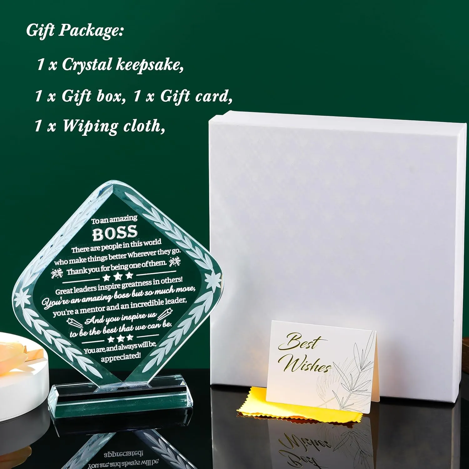 Movdyka Boss Gifts Crystal Engraved Best Boss Gifts for Men Women - Great Bosses Day Birthday Going Away Leaving Retirement Farewell Appreciation & Thank You Gift for Boss Keepsakes Decor