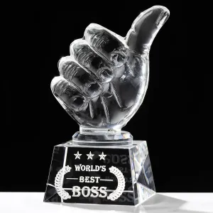 Movdyka World's Best Boss Gifts for Women Men - Crystal Keepsakes Thumbs Up Shape Plaque Great Bosses Day Gift for Office Going Away, Thank You, Farewell & Retirement, Decor