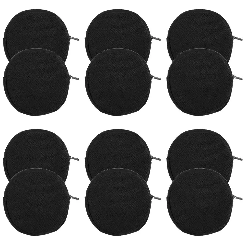 Muka 12-Pack Round Coin Purses Black Cotton Canvas Pouches 4 Inches for Art Supplies