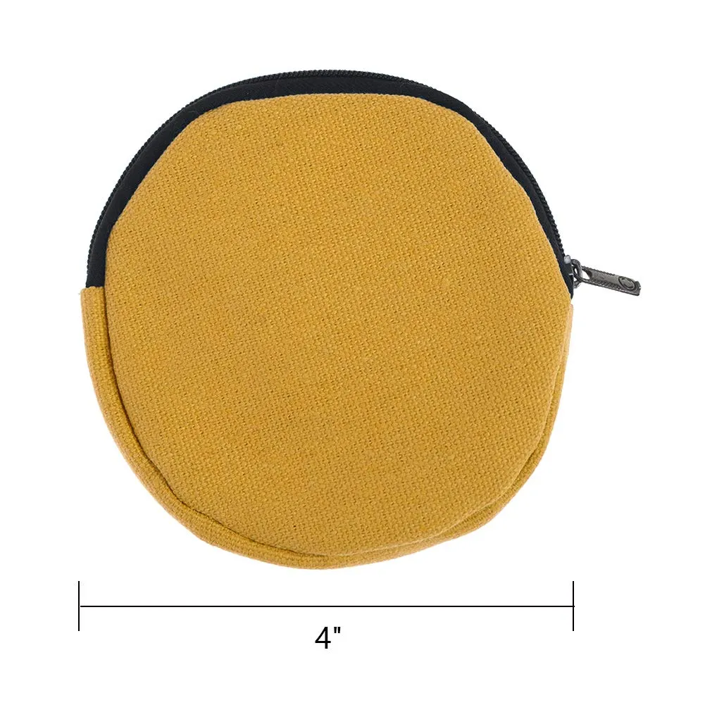 Muka 12-Pack Round Coin Purses Black Cotton Canvas Pouches 4 Inches for Art Supplies