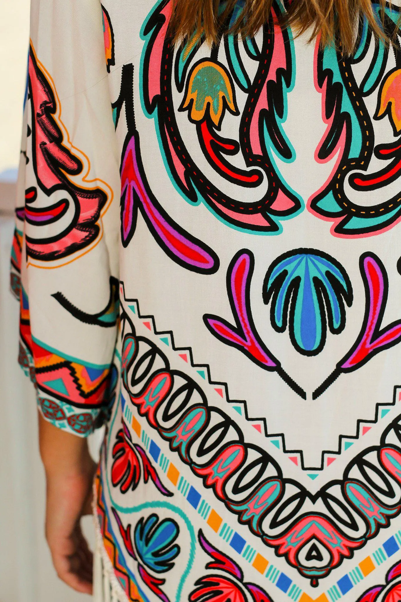 Multi-color Kimono with Fringe