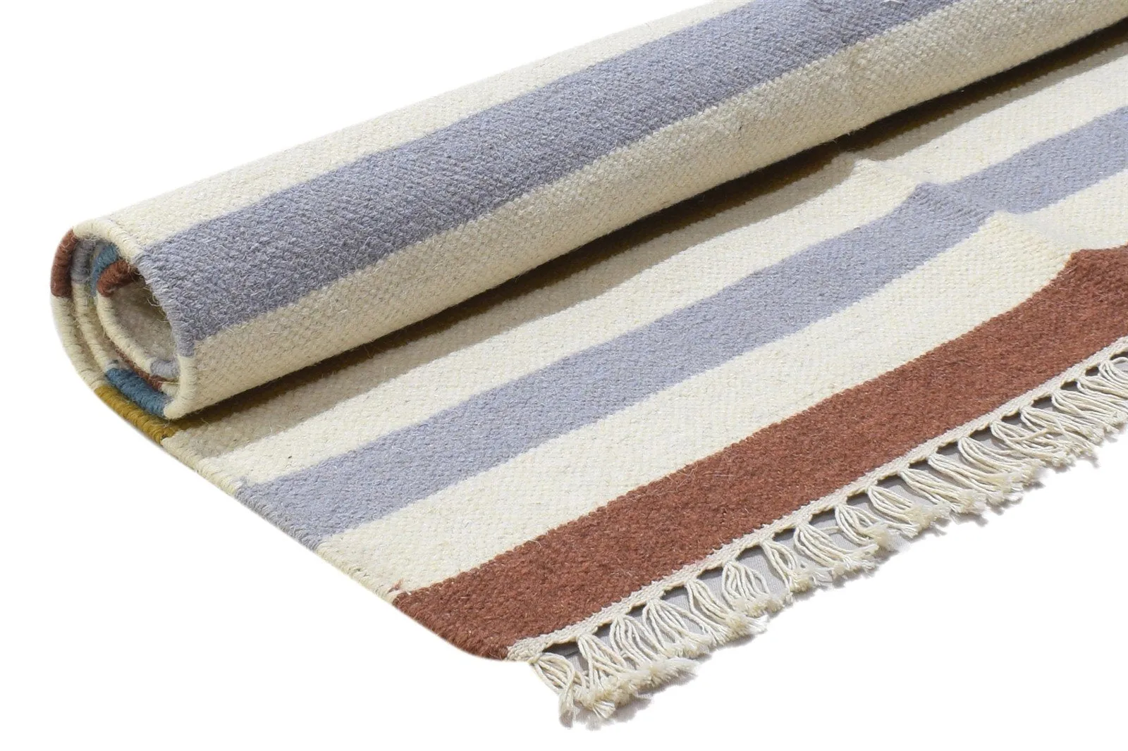 Multi Color Wool Rug 3' X 5' Modern Dhurrie Scandinavian Striped Small Carpet