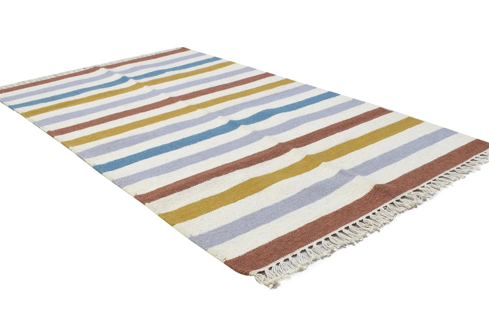 Multi Color Wool Rug 3' X 5' Modern Dhurrie Scandinavian Striped Small Carpet