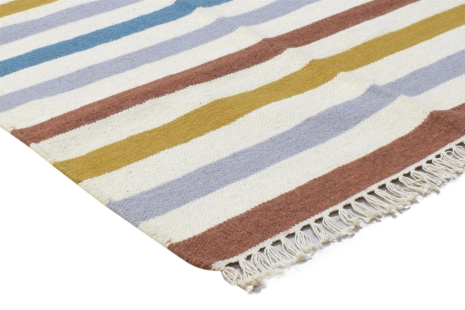 Multi Color Wool Rug 3' X 5' Modern Dhurrie Scandinavian Striped Small Carpet